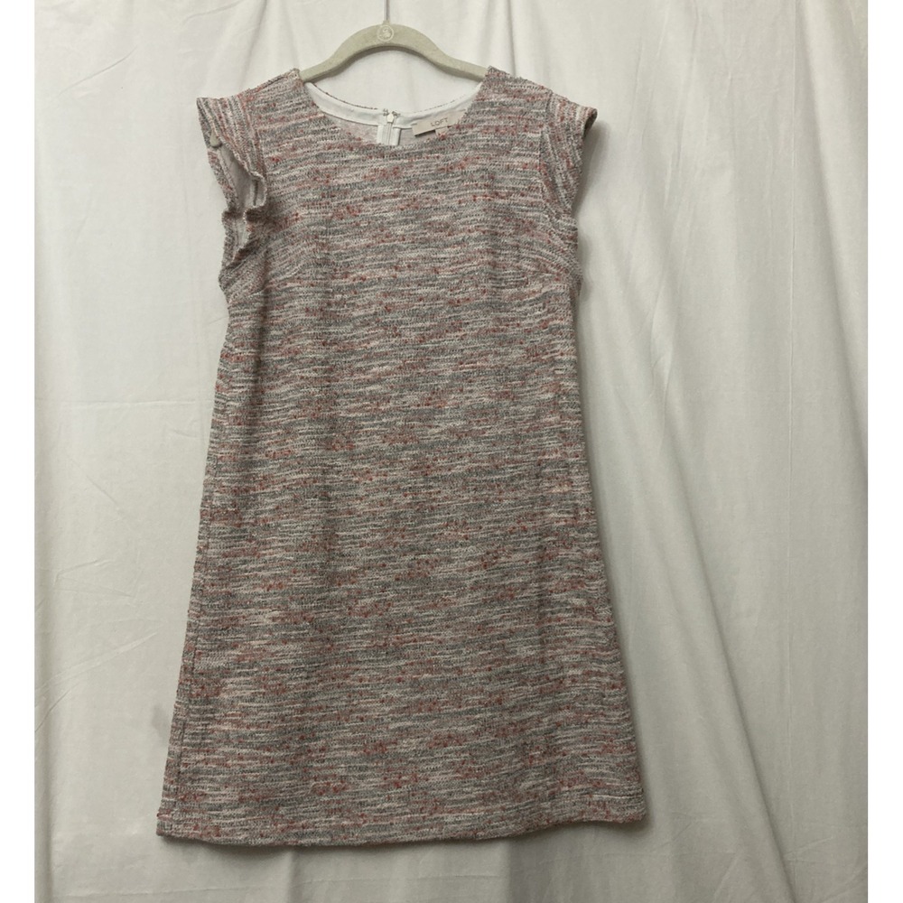 Loft Pink, Red, Black & White Boucle Tweed Sleeveless Knee Length Dress - SZ 10